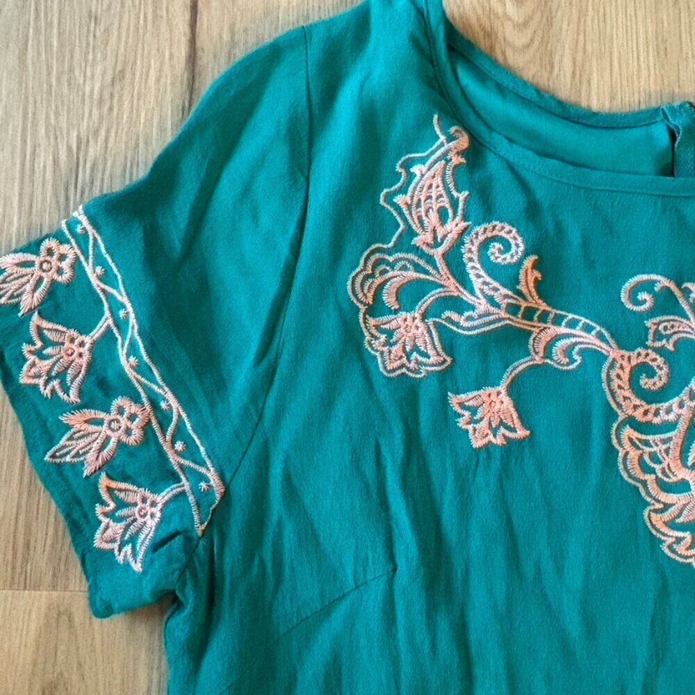 Lulus Tale To Tell Teal Embroidered Shift Dress Medium - Picture 6 of 8